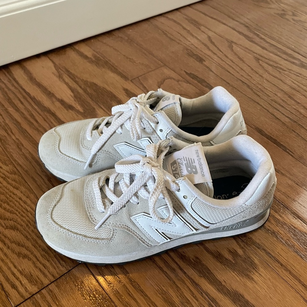 New Balance 574 Cream and Gray Sneakers